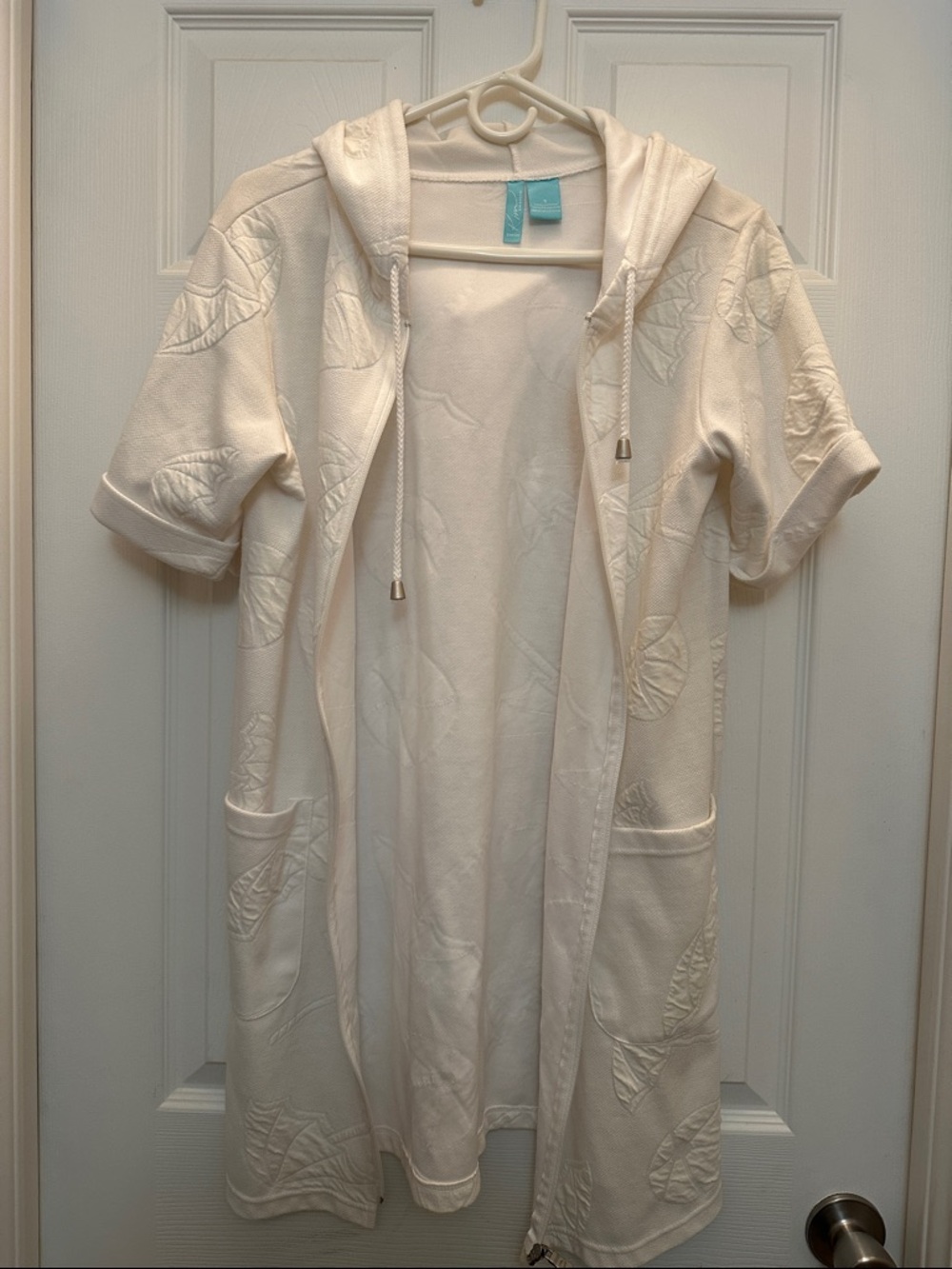 White hooded bathing suit cover up